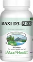 Maxi Health Βιταμίνη D3 5000 IU (125 mcg) - Υψηλή δόση Βιταμίνη D 5000 IU - Υγιή οστά, δόντια, ανοσοποιητική υποστήριξη - Kosher Pure High Potency Vit D3 (90 δισκία)