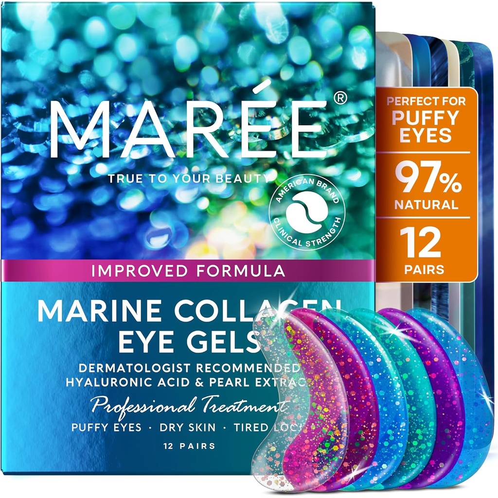 MAREE Eye Gels - Pads Under Eye Patches for Puffy Eyes and Dark Circles with Collagen & Hyaluronic Acid - Anti Wrinks Under Eye Masks Skincare Treatment for Puffy & Bags - Parches Para Ojeras