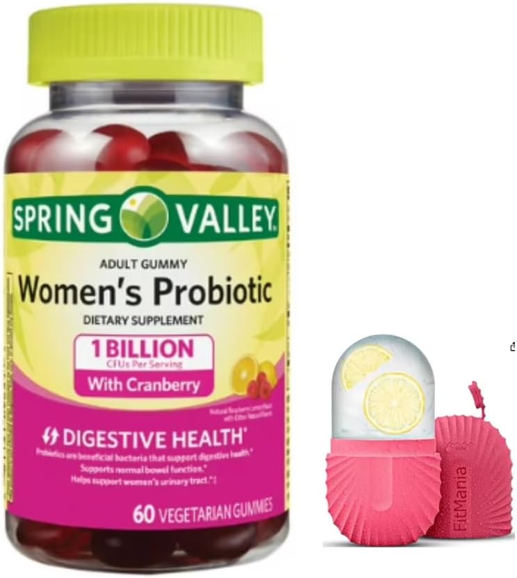 FitMania Spring Valley Γυναικεία Cranberry Probiotic συμπλήρωμα Spring Valley Χορτοφαγικά Gummies, Raspberry Lemon, 60 Count and a Gift Ice Roller for Face