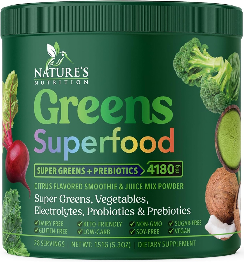 Greens Powder Superfood - Premium Organic Super Greens Juice Powder - Συσκευασμένο με Προβιοτικά, Σιτάρι Grass, Ένζυμα, Spirulina, Chlorella for Digestive & Gut Health, Smoothie Drink Mix - 28 Σερβιέτες