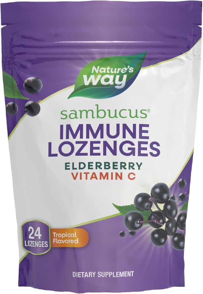 Τρόπος της φύσης Sambucus Immune Lozenges, Υψηλής ισχύος Βιταμίνη C, Elderberry, 24 Tropical Flavored Lozenges (Packing May Vary)