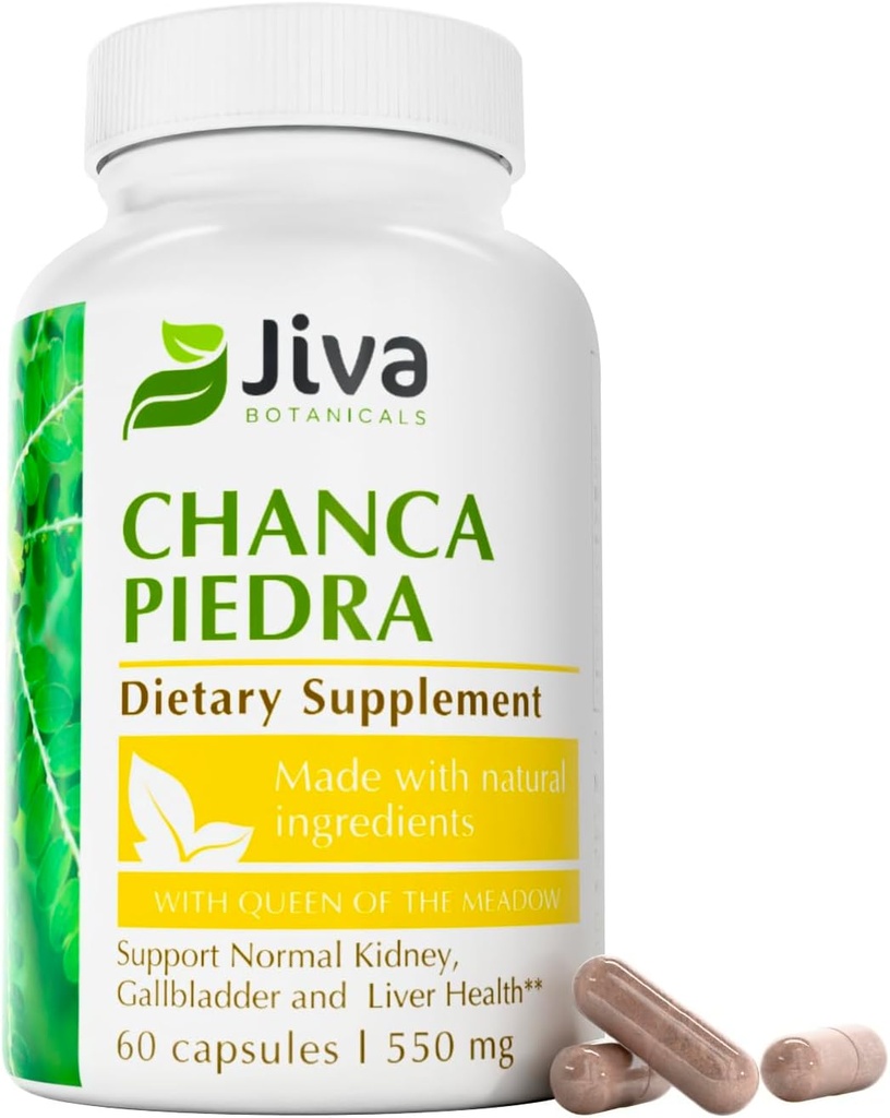 Jiva Botanicals Chanca Piedra συμπλήρωμα - 550 mg ανά υπηρεσία - 500mg εκχύλισμα με 50mg βασίλισσα του Λιβάδι - 2 Μήνες προσφοράς