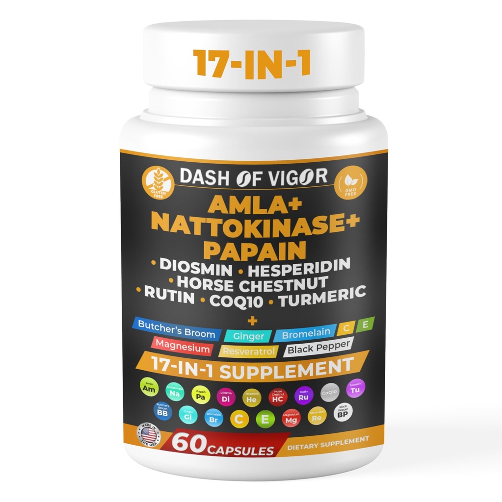 Dash of Vigor Amla Extract, Nattokinase, Papain, Diosmin, Hesperidin, Butchers Broom, Horse Chestnut, CoQ10, Turmeric, Vitamin C και Rutin - 60 κάψουλες