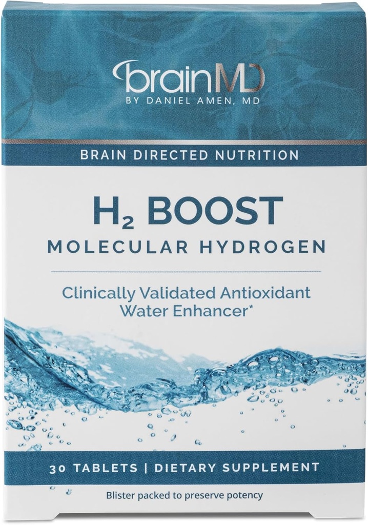 BRAINMD H2 Boost Μοριακό Υδρογόνο - 30 δισκία - Αντιοξειδωτικό Ενισχυτικό νερού - Vegan, Χωρίς Γλουτένη - 30 Σερβιέτες