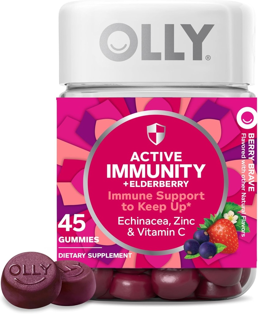 OLLY Ανοσία Gummy, ανοσοποιητική υποστήριξη, Elderberry, ψευδάργυρος, βιταμίνη C, συμπλήρωμα, Berry Flavor, 15 ημέρες προσφοράς - 45 μέτρα