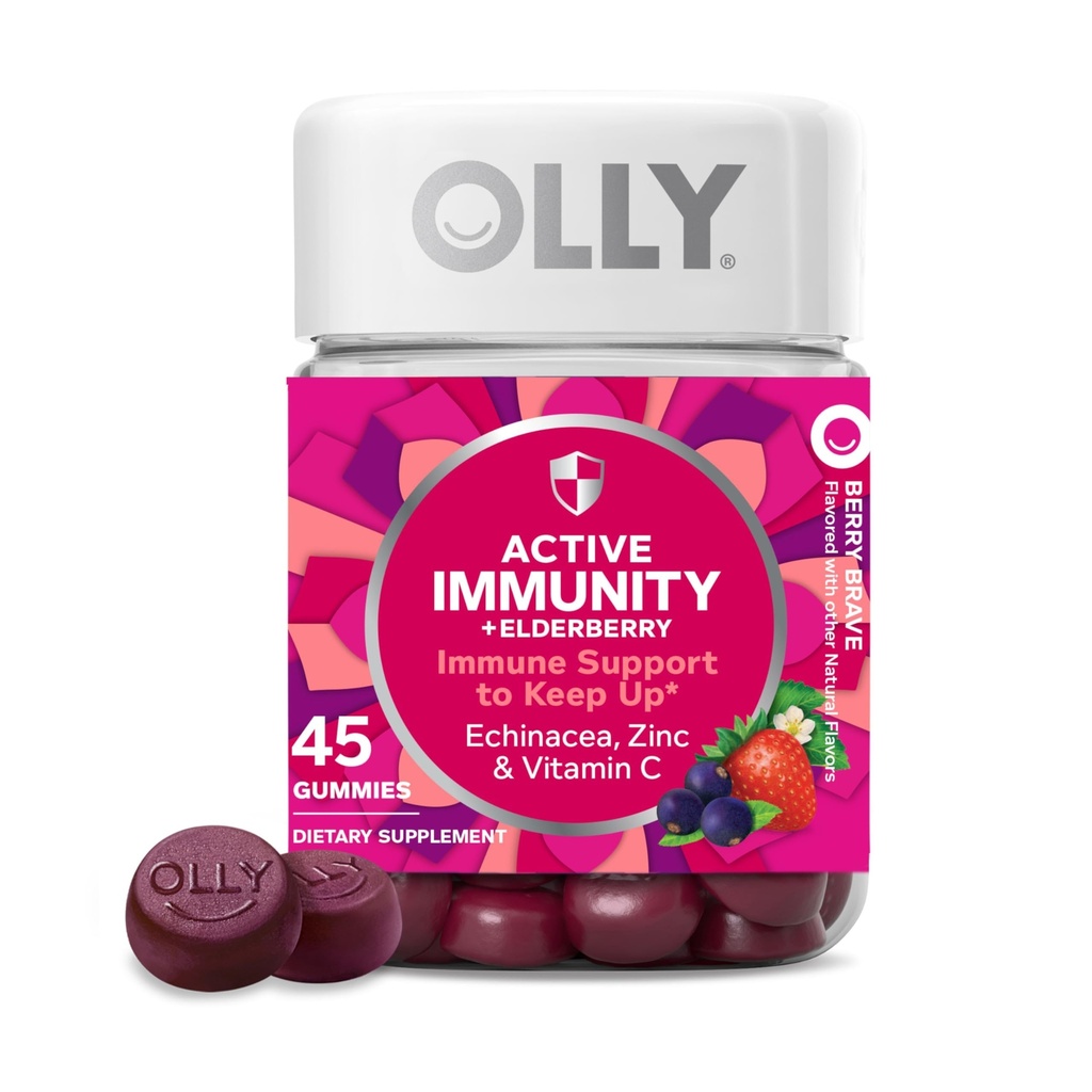 OLLY Ανοσία Gummy, ανοσοποιητική υποστήριξη, Elderberry, ψευδάργυρος, βιταμίνη C, συμπλήρωμα, Berry Flavor, 15 ημέρες προσφοράς - 45 μέτρα