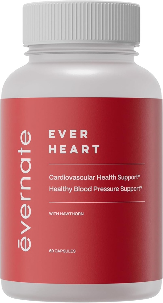 Ever Heart | Blood Pressure Support Supplement | Combination of Garlic, Hawthorn, Ginkgo biloba, Zinc, & L-Arginine | Non GMO, Gluten Free | Easy to Swallow & Digest | 60 Capsules
