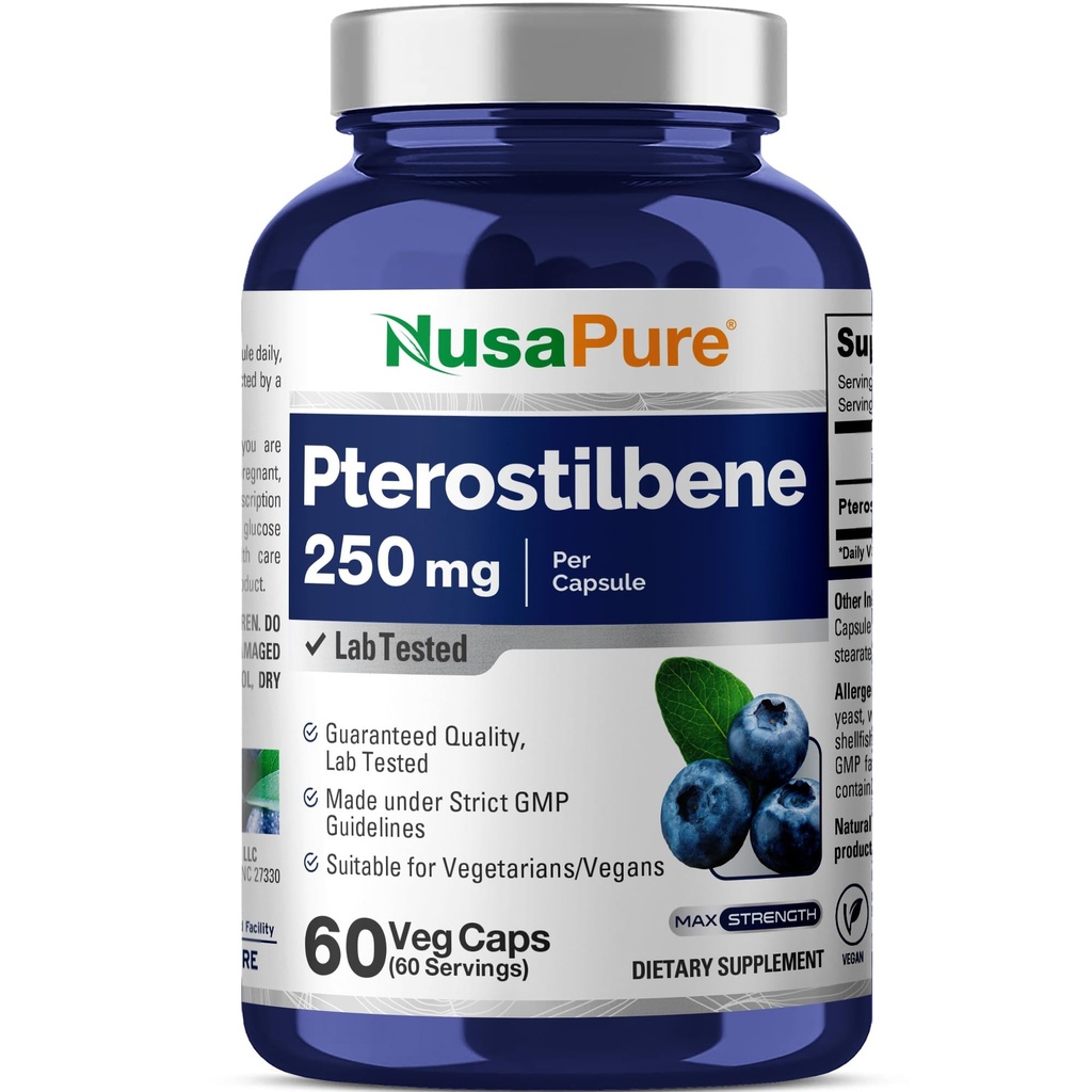 NusaPure Pterostilbene 250mg ανά Veggie Caps, 60 Count (Non-GMO, Vegan)
