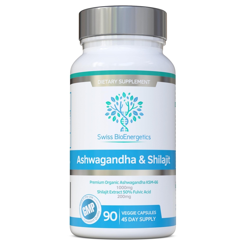 Ashwagandha & Shilajit - Ashwagandha KSM-66 1000mg & Καθαρισμένο εκχύλισμα Shilajit 200mg (50% Fulvic Acid) - Χωρίς τεχνητά πληρωτικά, υποδοχές ή παράγοντες ροής - Κατάλληλο για Vegans
