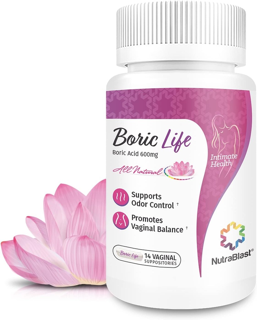 NutraBlast Boric Acid Vaginal Suppositories - 100% Καθαρό Κατασκευασμένο στις ΗΠΑ - Boric Life Intimate Health Support (14 κόμης)