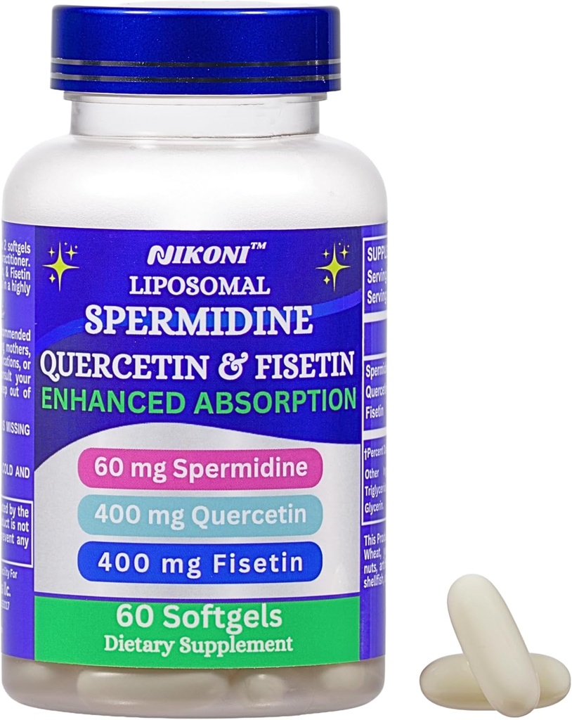 Nikoni Liposomal Spermidine, Quercetin, Fisetin 860mg συμπλήρωμα για υγιή γήρανση, Κυτταρική ανανέωση, Γνωστική λειτουργία 60 Softgelss