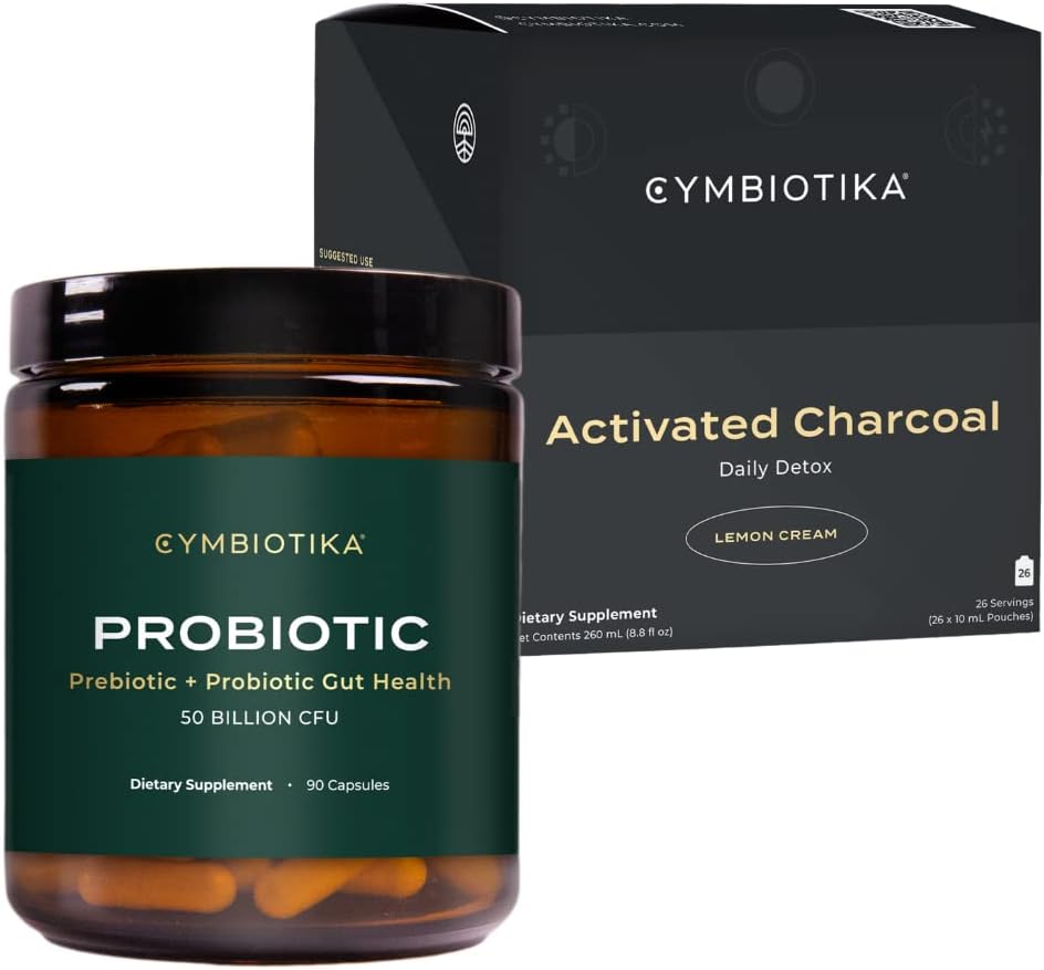 CYMBIOTIKA Probiotic 50 Δισεκατομμύρια CFU & ενεργοποιημένο συμπλήρωμα υγρού άνθρακα, υποστηρίζει υγιή πέψη για άνδρες και γυναίκες, στομάχι Detox & Digestive Relief, βοηθά Alleviate Αέριο & Bloating, εύκολο στη χρήση