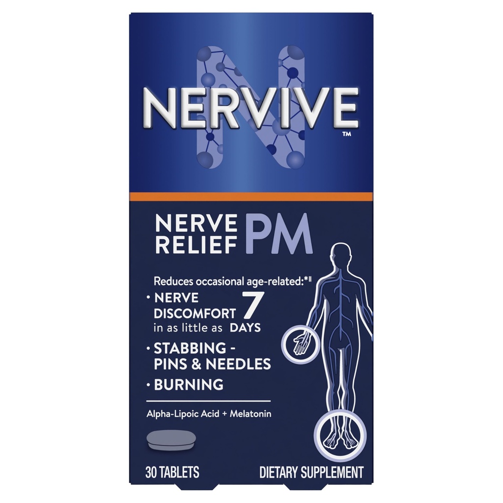 Nervive Nerve Relief PM, Περιστασιακά Nerve Disfort II, Sleep Aid, Αρχίζει να εργάζεται σε 7 ημέρες, μαχαίρωμα, κάψιμο, άλφα Lipoic Acid, μελατονίνη, βιταμίνη Β, Turmeric, Ginger, Nervive συμπλήρωμα, 30 ct