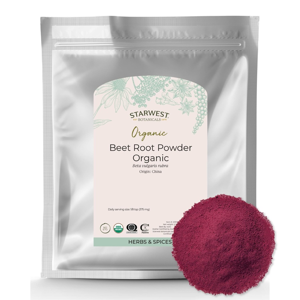 Starwest Botanicals Organic Beet Root Powder for Men & Women - Χρήση για Χυμούς, Smoothies, & Tea, Φυσική Ενέργεια Υποστήριξη, Ground Beet Root, Certified Kosher, Non-GMO - Μαζική τσάντα 2 lb