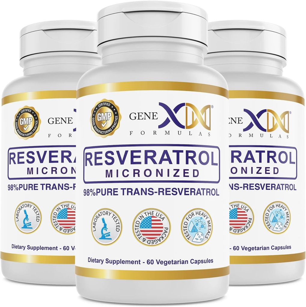Genex Formulas 98% Pure Trans-Reεσβερατρόλη με BioPerine® για απορρόφηση (3 Pack) Μικρονωμένα, Lab-δοκιμή, Πλήρως Σταθεροποιημένη Resveratrol 600mg - 180X Trans-Reεσβερατρόλη Κάψουλες για υγιή γήρανση