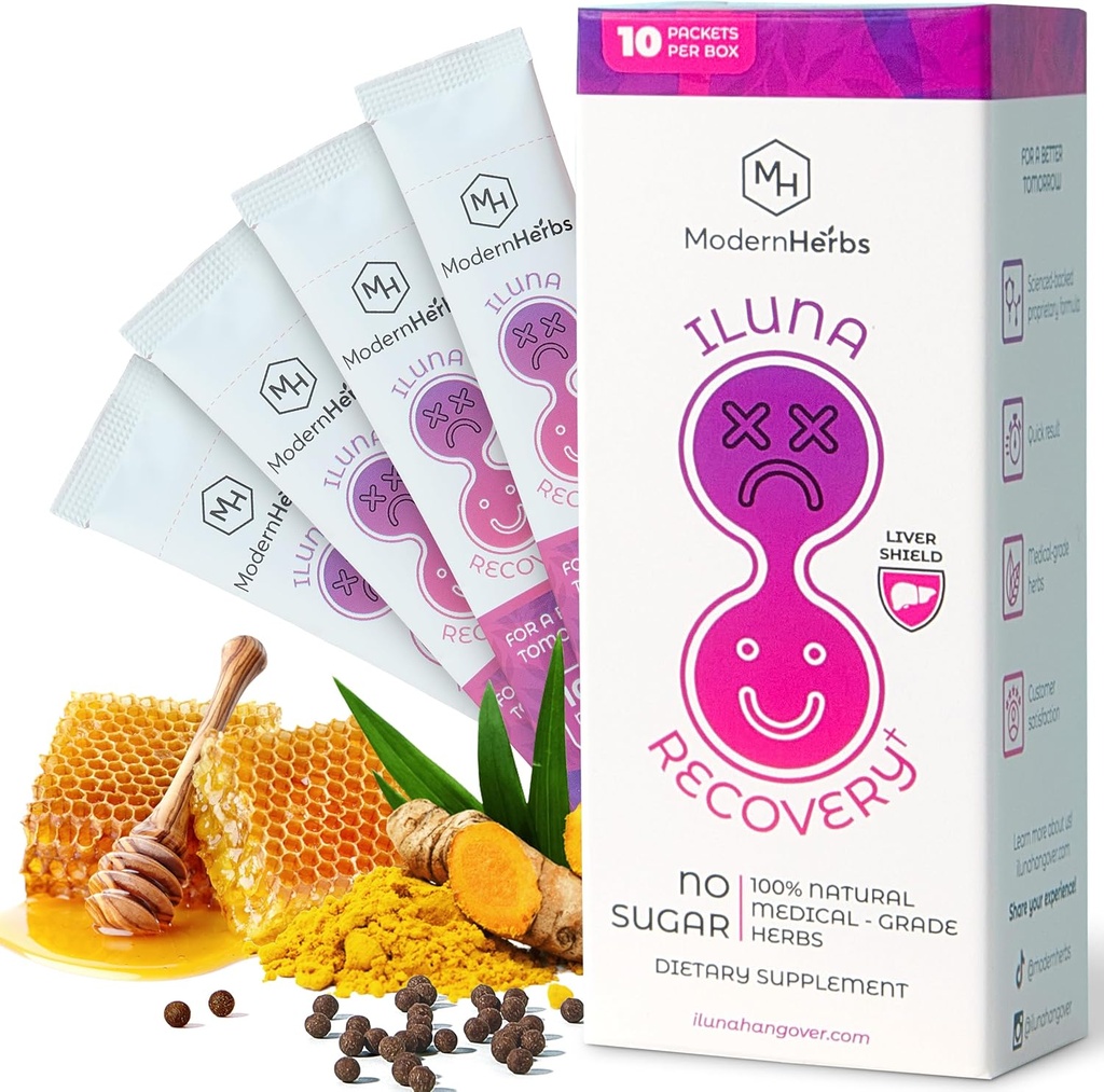 ILUNA Recovery Fast-Active Herbal Hangover Relief – Premium Γαϊδουράγκαθο γάλακτος με Detox Herbs & Natural Pebbles – Liver Support & Inflammation Balance – Max Strength (10 Pk)