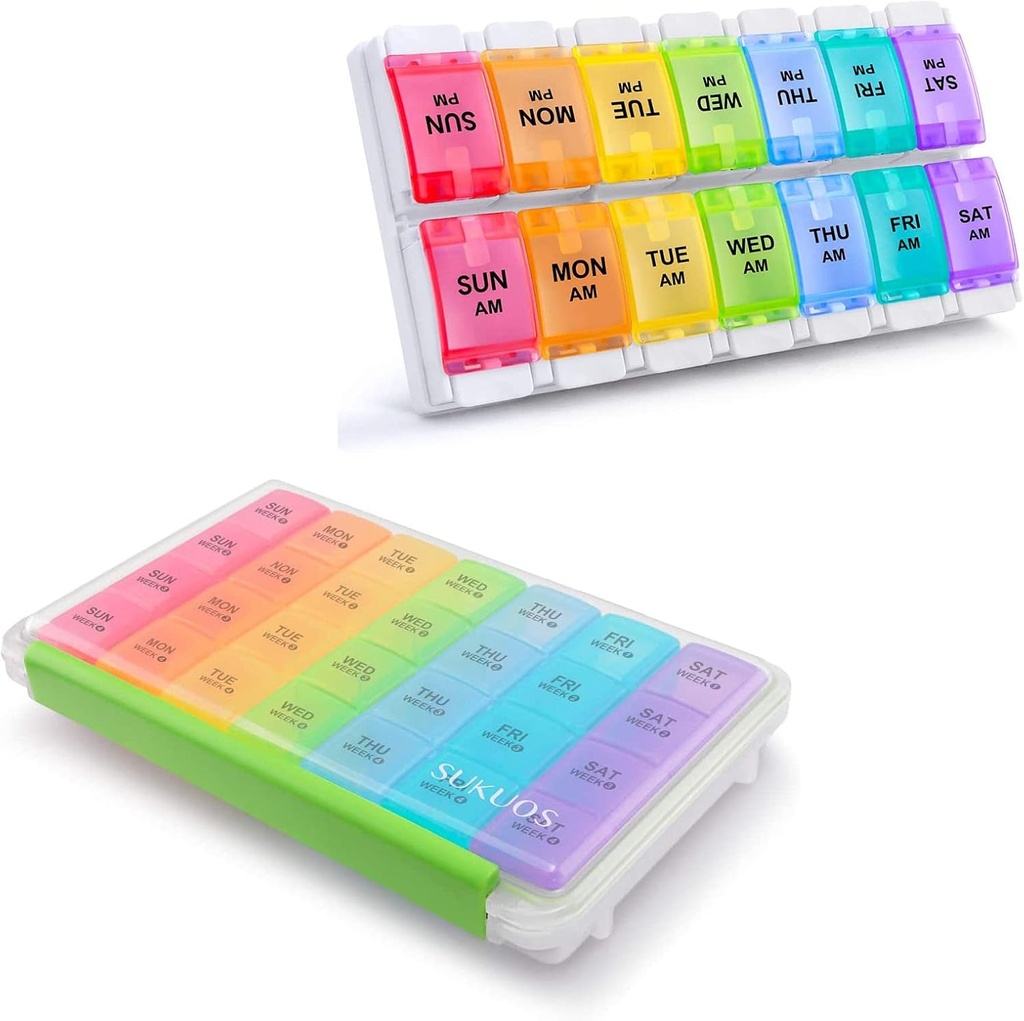 Sukuos Large Pill Organizer, 7 Day Twice Times a Day Pack & 28 Day Case Pack