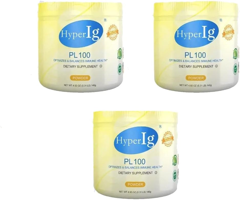 PL-100 Agg Protein Powder, Hyperimune Egg Supplements, 140g - ανοσοενισχυτικό, Digestive Health, Joint Care, Energy & Muscle Strength, Gluten-Free 3 Canisters