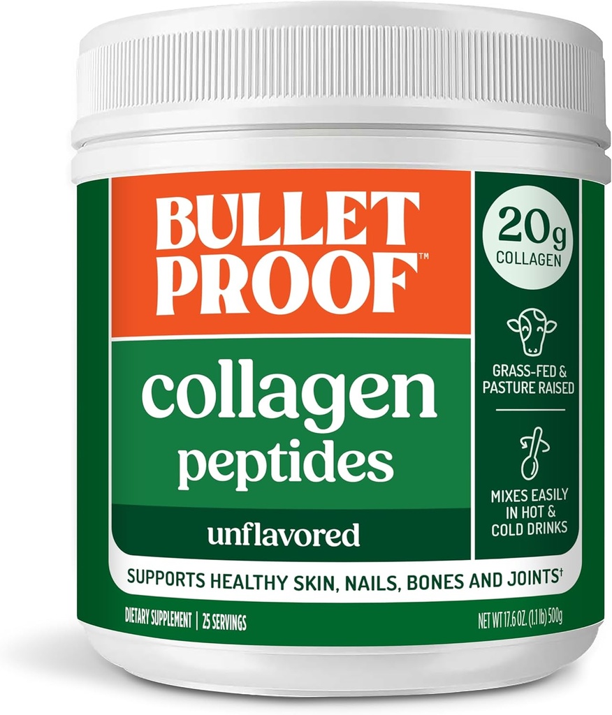 Bulletproof Unflavored Collagen Peptides Powder, 17.6 Ounces, Grass-Fed Collagen Protein and Amino Acids for Skin, Bones and Joints
