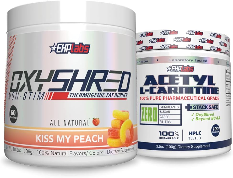 EHP Labs Non-Stim + Acetyl Bundle - OxyShred Θερμογόνο Προ προπόνηση σκόνης & θρυμματισμού συμπλήρωμα - Acetyl L-καρνιτίνη - Υποστηρίζει τη φυσική παραγωγή ενέργειας, Βοηθήματα Μεταβολισμός, & υγιή λειτουργία του εγκεφάλου