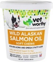 Vet Worty Salmon Oil Skin and Coat Soft Chews for Dogs - Συμπλήρωμα Σκύλων για την υποστήριξη του υγιεινού δέρματος και του όμορφου παλτό - Συμπλήρωμα ιχθυελαίου με Ωμέγα 3 Λιπαρά Οξέα - Γεύση σολομού - 30 Μαλακά μάσημα