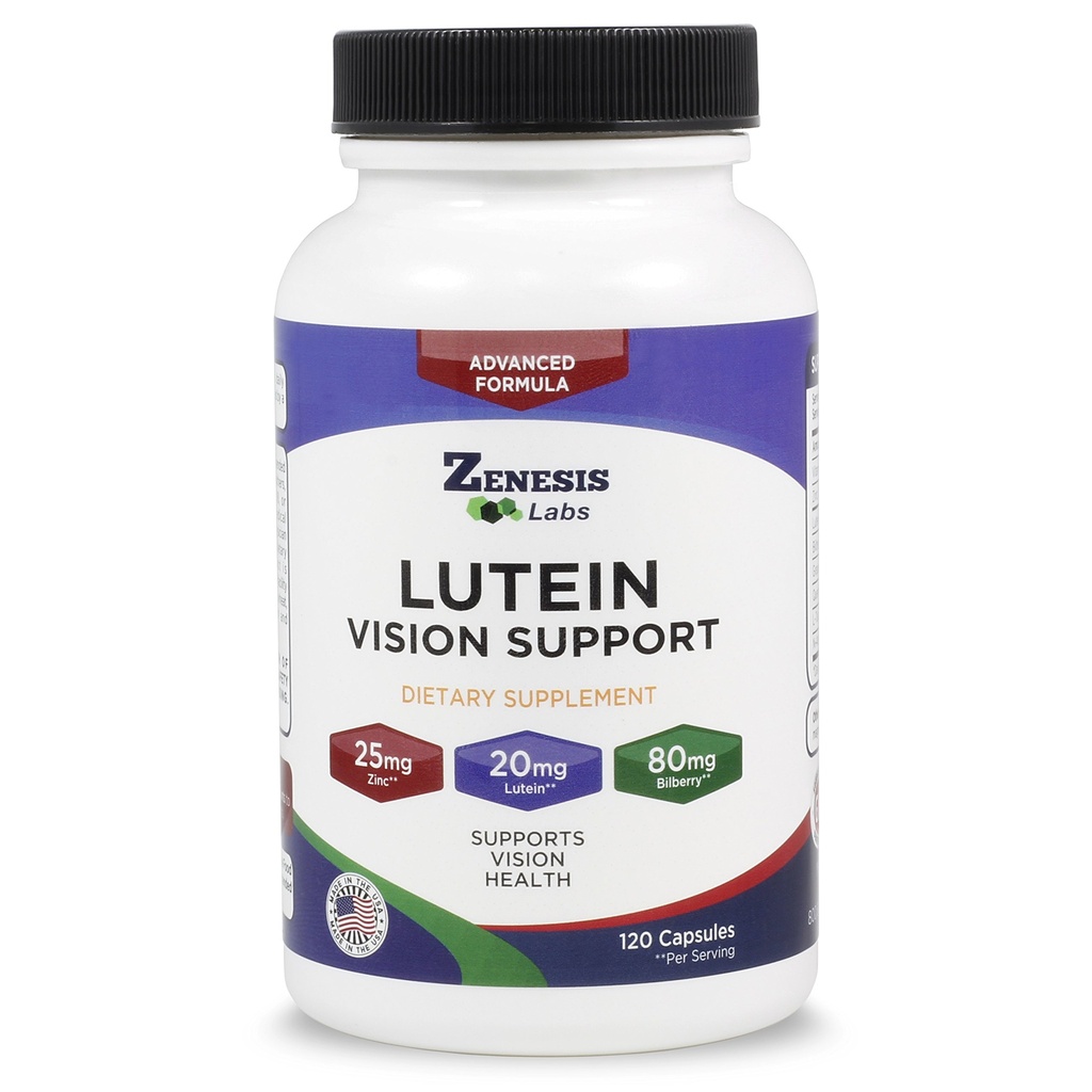 Zenesis Labs Lutein Vision Support - Αιθέρια Βιταμίνη ματιών - με Bilberry, Beta-Carotene, Ψευδάργυρος, Grapeseed & Άλλα Ορυκτά - 120 κάψουλες - 60 ημέρες προσφοράς