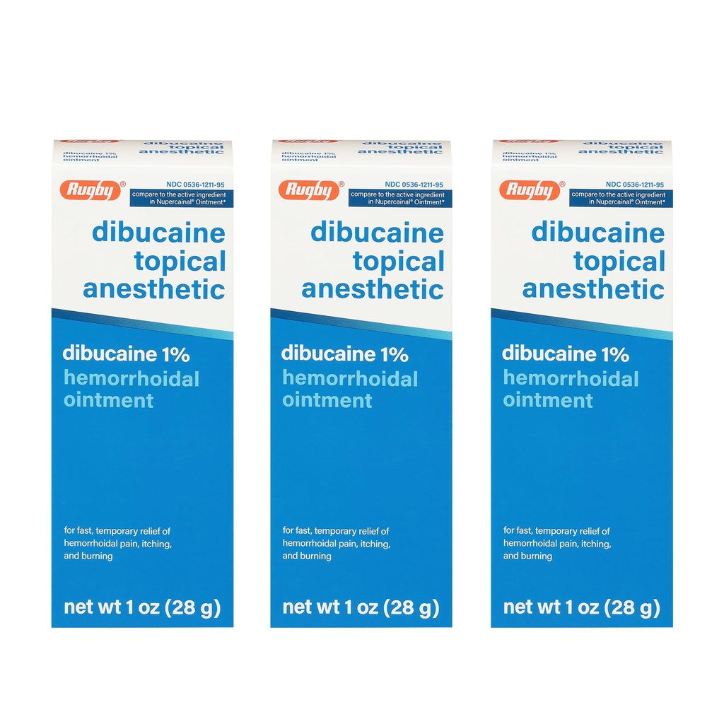 Rugby Dibucaine Topic Anesthetic 1% Αλοιφή αιμορροΐδων - Κρέμα ανακούφισης πόνου για φαγούρα και κάψιμο, Θεραπεία αιμορροΐδων, Anti Itch Cream 1 Oz (3 Pack)