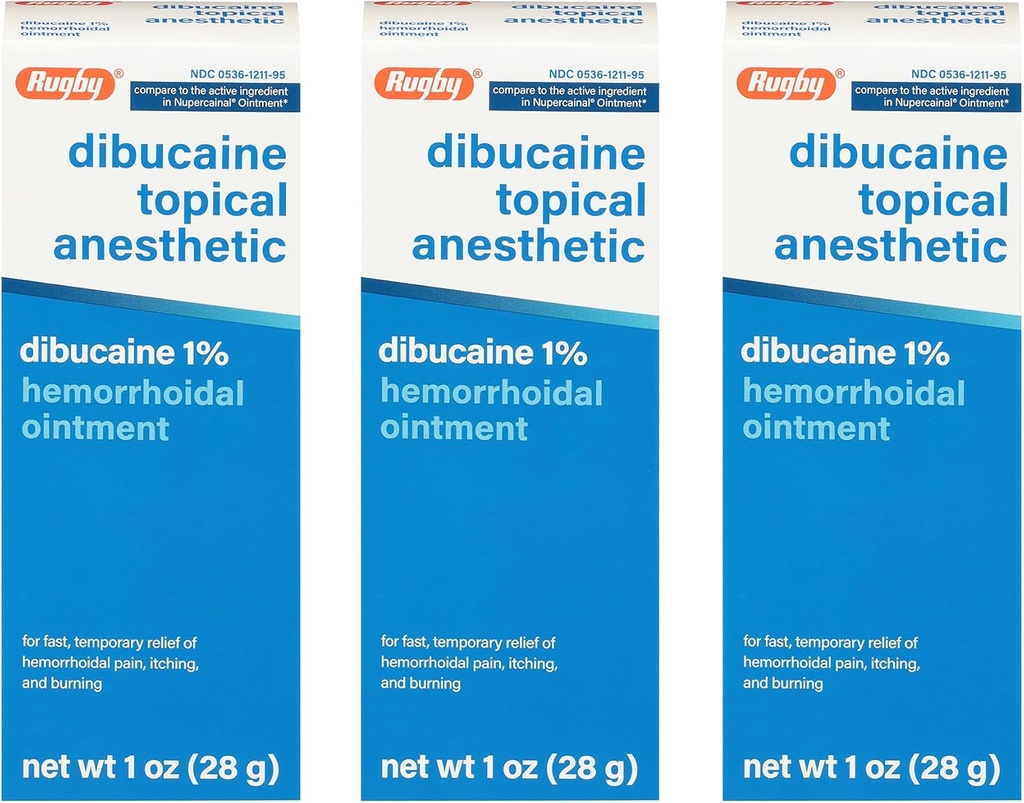Rugby Dibucaine Topic Anesthetic 1% Αλοιφή αιμορροΐδων - Κρέμα ανακούφισης πόνου για φαγούρα και κάψιμο, Θεραπεία αιμορροΐδων, Anti Itch Cream 1 Oz (3 Pack)