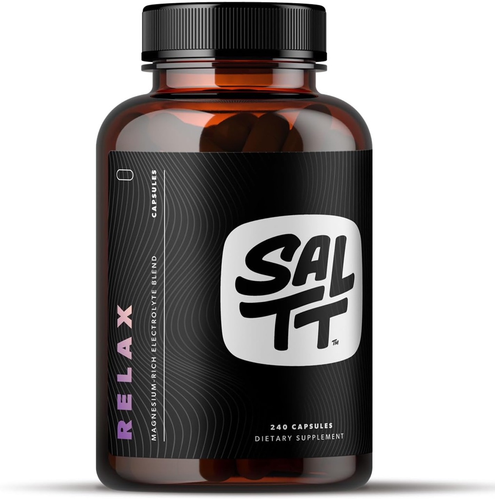 SALTT Relax - Συμπλήρωμα καψακίων μαγνησίου - 203mg Χλωριούχο ιωνικό μαγνήσιο w/Sodium, Κάλιο, Ηλεκτρόλυτα - Vegan, Ζάχαρη & Γλουτένη - 240 Count - by Keto Chow