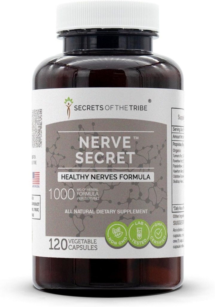 Secrets of the Tribe - Nerve Secret, Healthy Nerves Formula, Herbal Supplement Blend (120 Capsules)