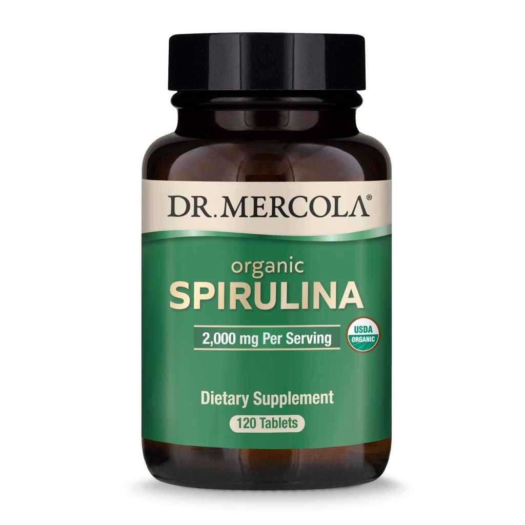 Dr. Mercola Organic Spirulina - 2,000 mg - USDA Organic - Supports Normal Detoxification & Immune Health - Whole Food Superfood - Non-GMO, Gluten-Free & Soy-Free - 120 Tablets