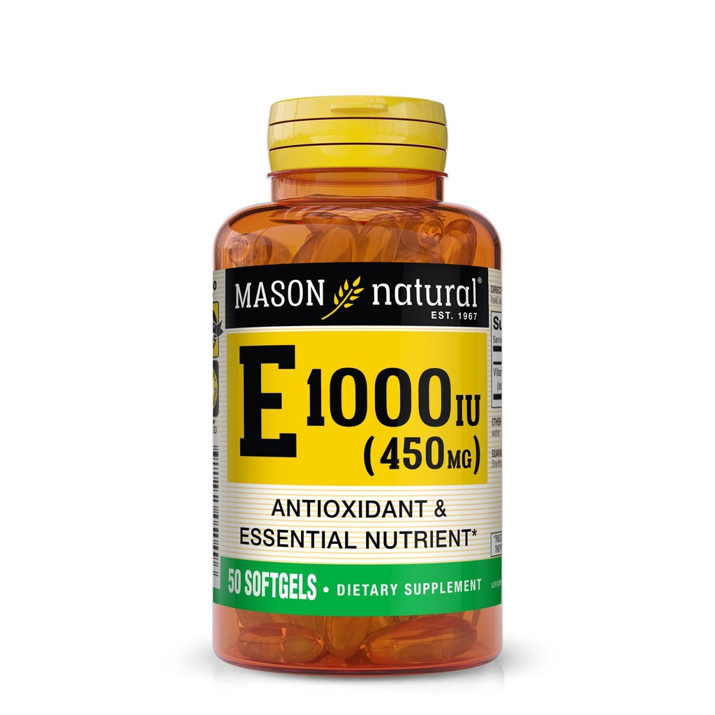 MASON ΦΥΣΙΚΗ Βιταμίνη E 450 mg (1, 000 IU) - Αντιοξειδωτικό και Ουσιαστικό Θρεπτικό, Υγιές Ανοσοποιητικό Σύστημα, Δέρμα και Μάτια, Συμπλήρωμα Ολικού Σώματος, 50 Softgels