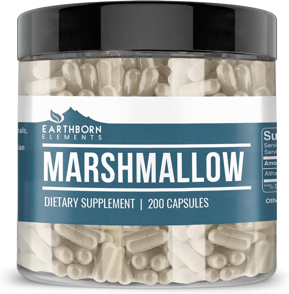 Earthborn Elements Marshmallow Root 200 κάψουλες, καθαρό & μη αραιωμένο, χωρίς πρόσθετα