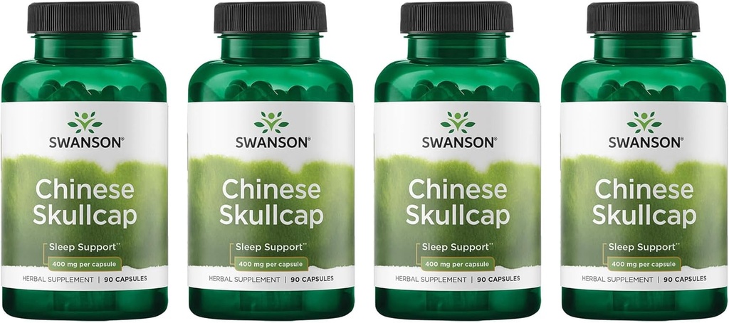 Swanson Chinese Skullcap - Herbal Supplement Promoting Relaxation & Sleep Support - Flavonoid Formula to Help Soothe Nerves - (90 Capsules, 400mg Each,) (4 Pack)