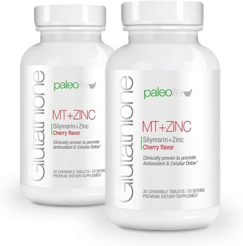 PaleoLife Premium Γλουταθειόνη + Γαϊδουράγκαθο γάλακτος + Ψευδάργυρος - 60 Μασώμενα δισκία, Cherry Flavor (2- Πακέτο)