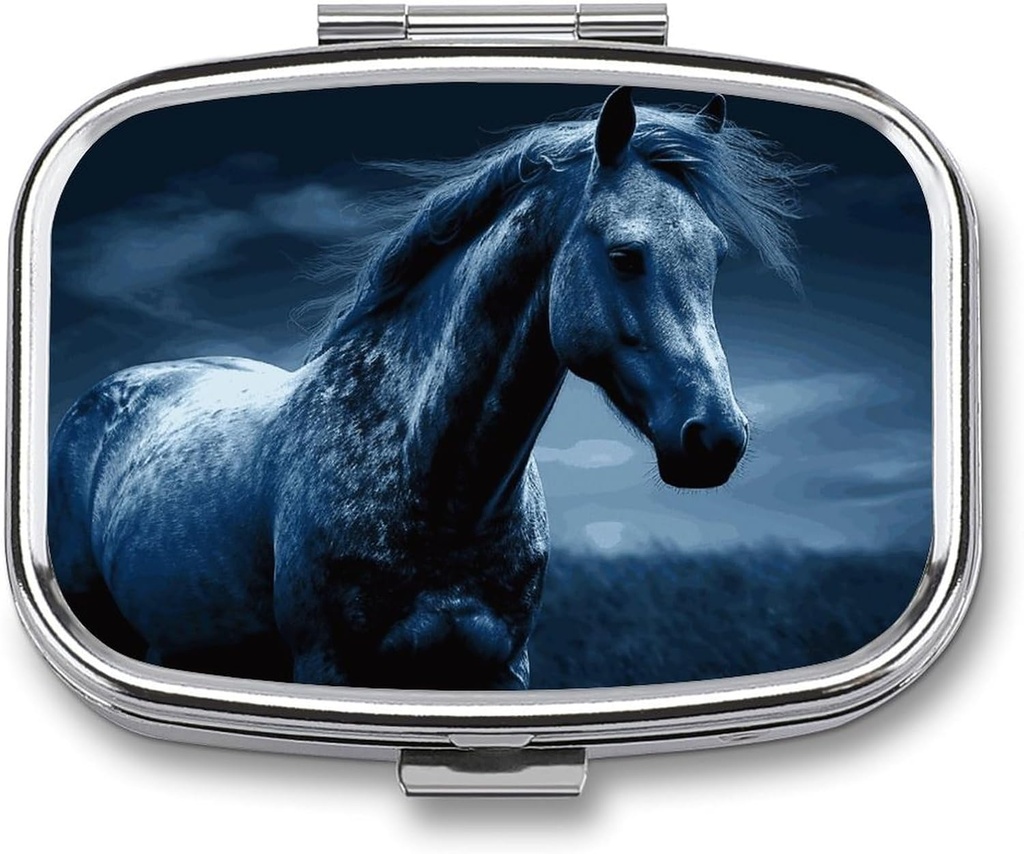 Blue Horse Pill Box 3 Διαμέρισμα Πλατεία Μικρό Χάπια Υπόθεση Ταξίδι Pillbox για Purse Pocket Metal Medicine Organizer Φορητό Χάπια Κάτοχος Δοχείου για να κρατήσει βιταμίνες Φάρμακα ιχθυέλαιο και συμπληρώματα