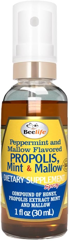 Beelife Propolis Laroat Spray – Καταπραϋντικό Μέλι, Μέντα & Μάλβα - Φυσική Ανοσοποιητική Υποστήριξη & Ανακούφιση Πόνου, Αντιοξειδωτικά, Πλούσια σε Flavonoids & Artepillin C, Χωρίς Ζάχαρη, Χωρίς Γλουτένη - 1-Pack, 30ml