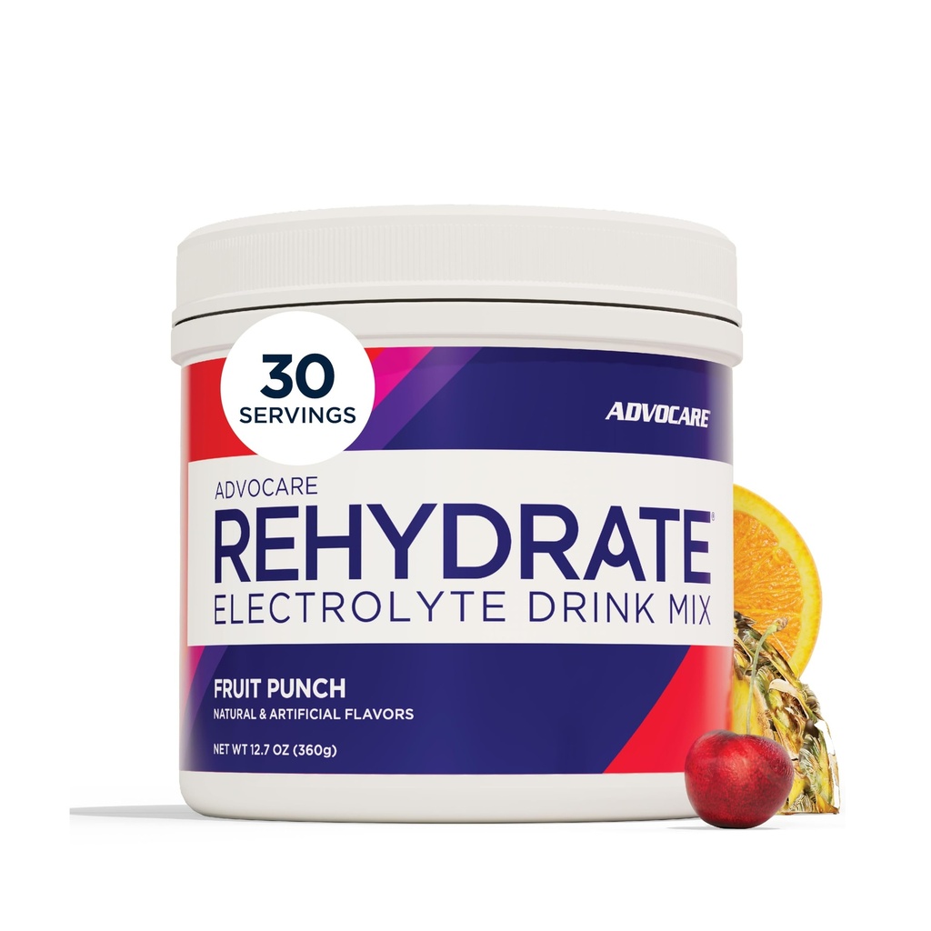 AdvoCare Rehydrate - Ηλεκτρολυτικό Μείγμα Ποτού - Περιλαμβάνει Μαγνήσιο, Νάτριο, Κάλιο & Ασβέστιο - Αντιοξειδωτικό & Αμινοξύ Ενισχυμένο - Υποστηρίζει Ενυδάτωση & Ανάκτηση - Punch Φρούτων, 12,7 oz