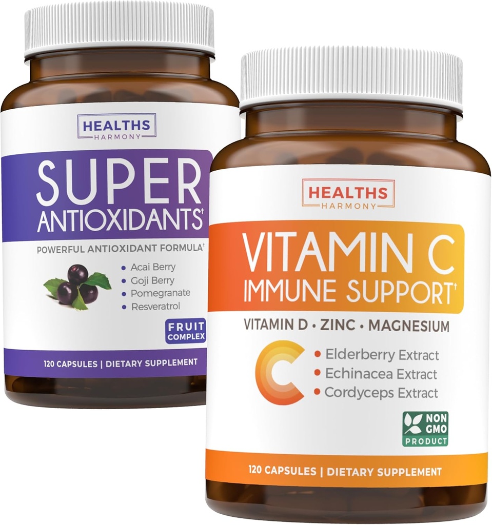 Antioxidants & Immune Support (2-Month Supply) Immune Vitality Blend - Super Antioxidants - Powerful Super Food Daily Blend (120 Caps) & Immune Support Supplement with Elderberry Vitamin C and Zinc