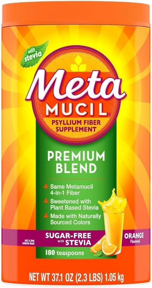 Metamucil Premium Blend, 4-σε-1 Fiber συμπλήρωμα για την Digestive Υγεία, Psyllium Husk Fiber σκόνη, ζάχαρη-δωρεάν με Stevia, Φυτικές Ίνες συμπλήρωμα, Πορτοκαλί Γεύση, 180 κουταλάκια του γλυκού