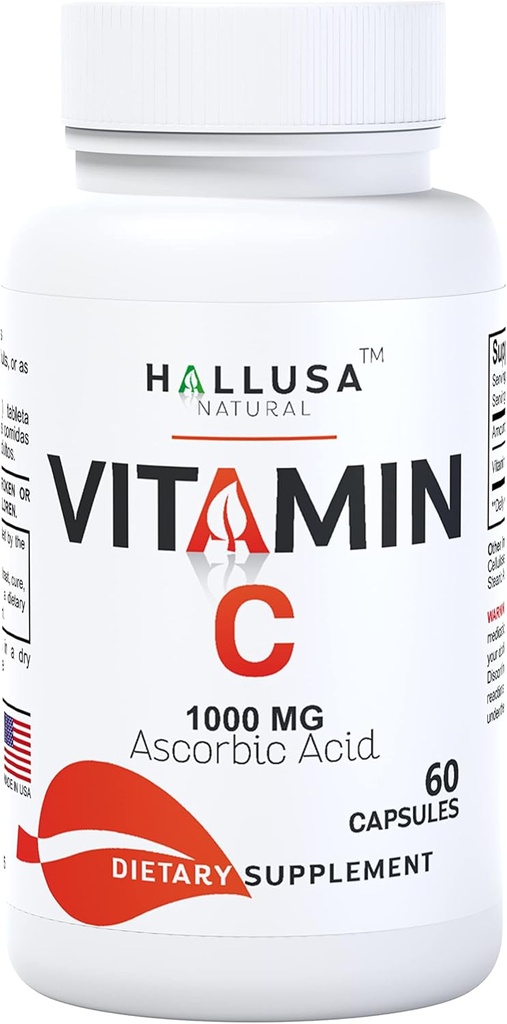 Hallusa Natural - Vitamin C – Antioxidant and Immune Support - 60 Capsules – 60 Day Supply