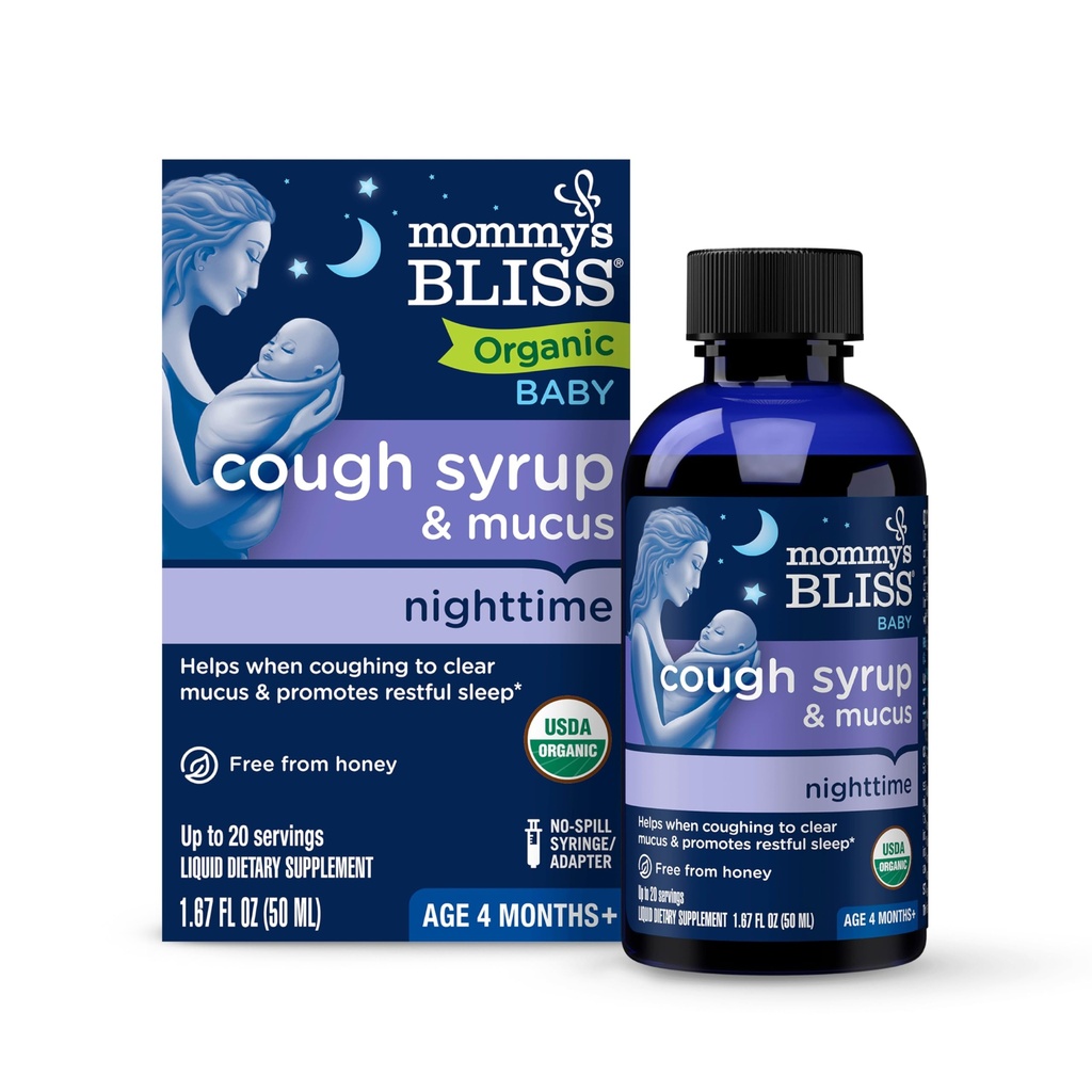 Mommy's Bliss Organic Baby Cough Syrup & Mucus Night Time, Contains Organic Agave and Ivy Leaf, Babies 4 month+, 1.67 Fluid Ounces