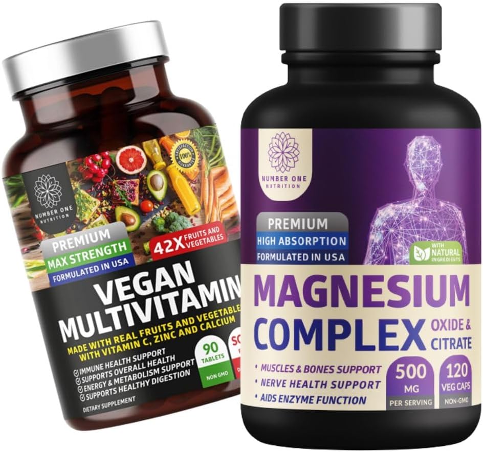 Number One Nutrition N1N Premium Magnesium Complex [500mg] Υψηλή απορρόφηση και Vegan Multivitamin [86 Ισχυρά συστατικά], μη ΓΤΟ και χωρίς γλουτένη, 2 πακέτα