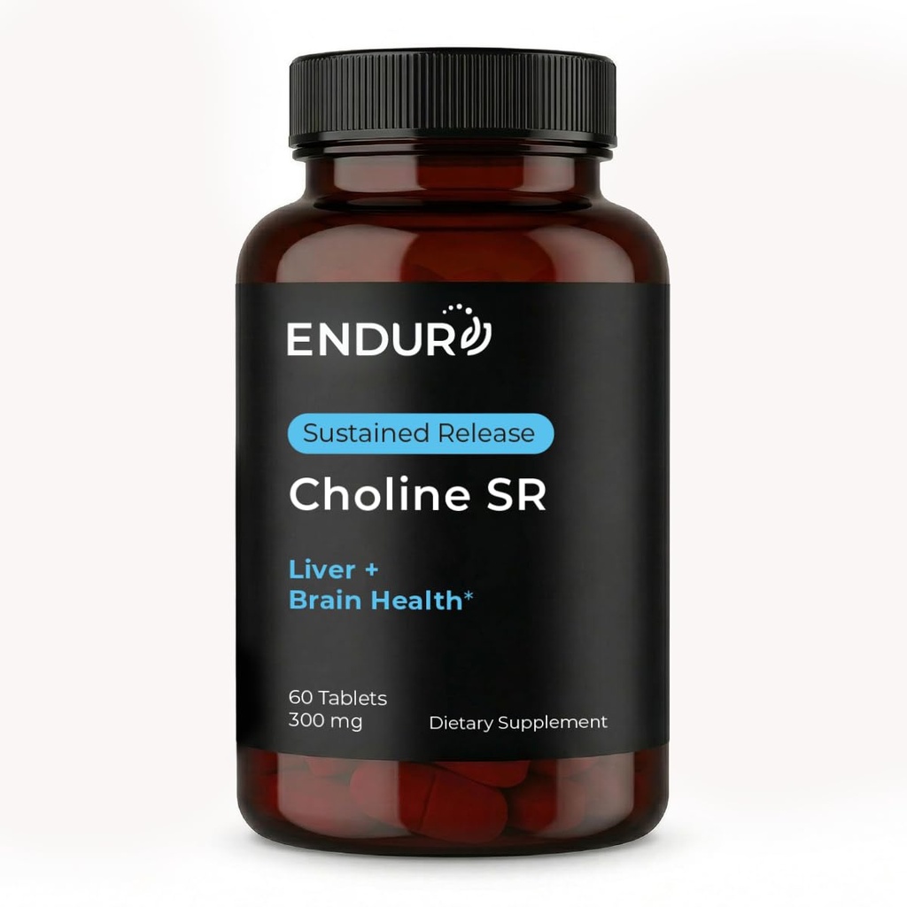 Endur Choline L (+) Bitartrate, Παρατεταμένη απελευθέρωση Εγκέφαλος & Συστατικό Συμπλήρωμα Υποστήριξης, Προγεννητική Ασφαλής, Vegan, Μη ΓΤΟ, Χωρίς Γλουτένη, 300mg (60 δισκία)