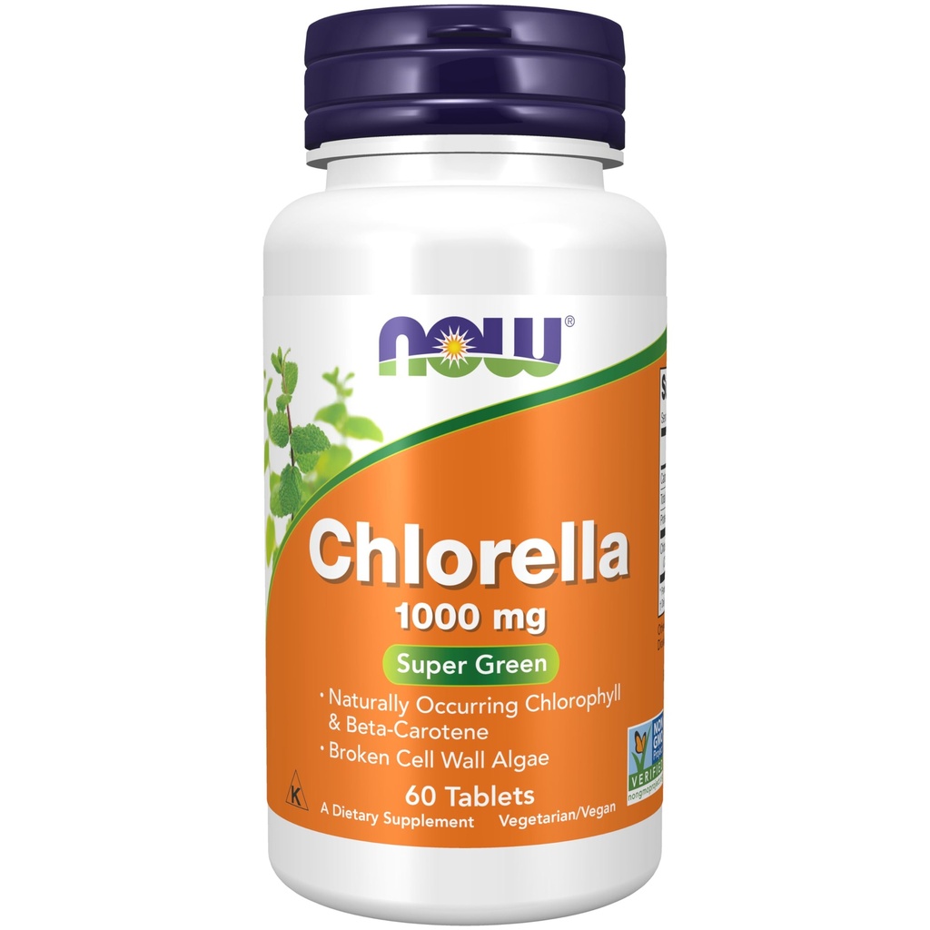 NOW Foods Supplements, Chlorella 1000 mg with naturally occurring Chlorophyll, Beta-Carotene, mixed Carotenoids, Vitamin C, Iron and Protein, 60 Tablets