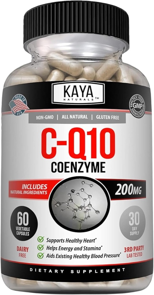 Kaya Naturals - CoQ10 συμπλήρωμα αντιοξειδωτικό δύναμης για την αγγειακή, καρδιακή υγεία, υγιή επίπεδα αρτηριακής πίεσης, και ανοσοποιητική λειτουργία - Επαναφέρει την καθημερινή παραγωγή κυττάρων και ενέργειας - 60 κάψουλες λαχανικών
