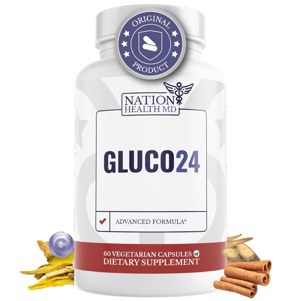 Συμπλήρωμα Gluco24 - Συμπλήρωμα με κανέλα, βερβερίνη, βιταμίνη C και περισσότερα - Συμπλήρωμα για άνδρες και γυναίκες, 60 κάψουλες