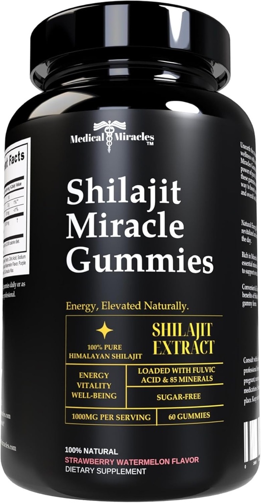 Ιατρικά θαύματα Shilajit Gummies - 1000mg εκχύλισμα καθαρός Ιμαλαΐων w/Fulvic Acid, Vegan, χωρίς ζάχαρη, υψηλή ισχύς. Ενέργεια & Ανοσία Υποστήριξη με Πάνω από 84 Ορυκτά. 60 Νόστιμες Τσίχλες