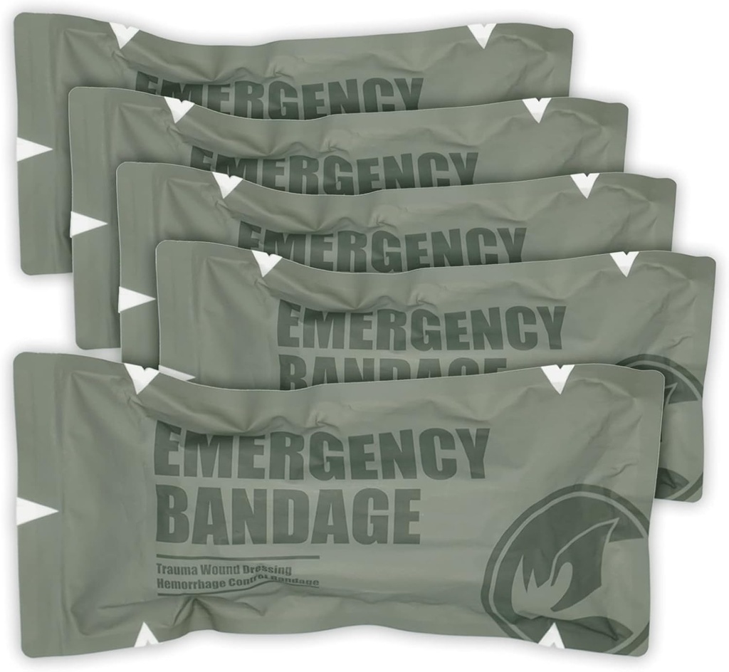 RHINO RESCUE 6" Israeli Style Emergency Bandage, Compression Trauma Wound Dressing, Medical Sterile Vacuum Sealed, Combat Tactical First Aid Kit IFAK Supplies, 5 Count