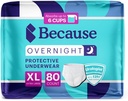 Because Overnight Absorbency Pull Ups - Adult Disposable Incontinence Underwear, Extra Absorbent Nighttime Briefs for Men and Women, White, XLarge, 80 Count (4 Packs of 20)